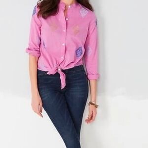 J Jill Embroidered Button-Front Tunic Pink Size XL Women